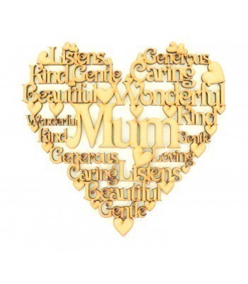Laser Cut Personalised Female Family Name Word Collage Box Frame Heart